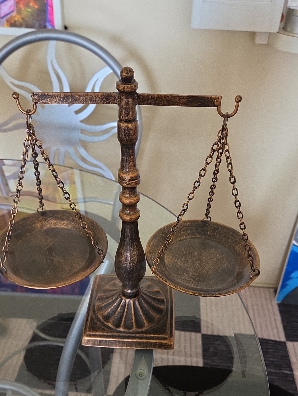 Antique Brass-Tone Decorative Balance Scale for Home Decor